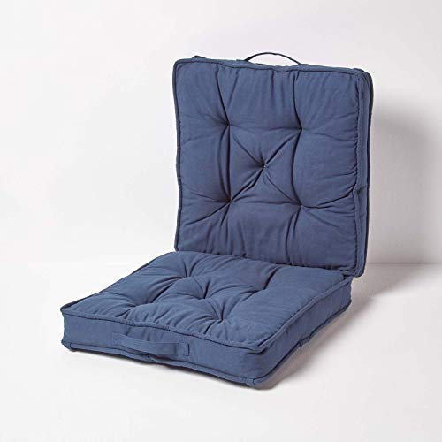 HOMESCAPES Navy Blue Travel Booster Cushion Large Firm 50 cm Square Seat Pad and Backrest Thick Soft Dark Blue Cotton Supportive Car Cushion For The Elderly, Post-Operative and Lumbar Support