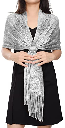 Yuson Damsjal sjal för kvinnor, eleganta tofsar stolar för ceremonier, fester, bröllop, cocktails, bollar, SILVER, one size
