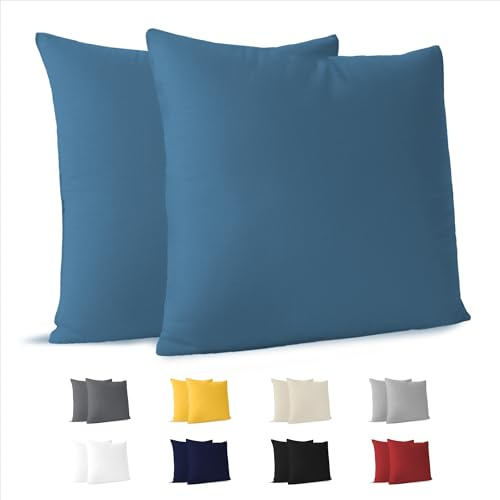 Dreamzie Federa Cuscino Cotone 50x50 cm Blu (Set da 2), OEKO-TEX