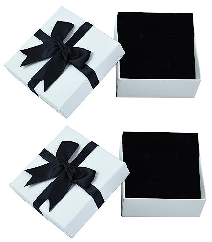 2Pcs Small Gift Boxes White Kraft Jewellery Gift Box with Lids Ring Necklace Box Square Earring Gift Box with Ribbon Bracelet Cardboard Box for Key Cufflink Women Men Christmas Birthday 7.5*7.5*3.5cm
