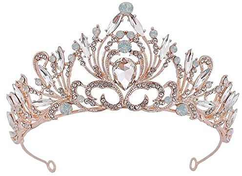 ARCOFF Tiaras and Crowns for Women, Baroque Rose Gold Crystal Opals Leaf Bridal Tiaras Crown Noble Rhinestone Pageant Diadem Bride Headband Wedding Hair Accessories