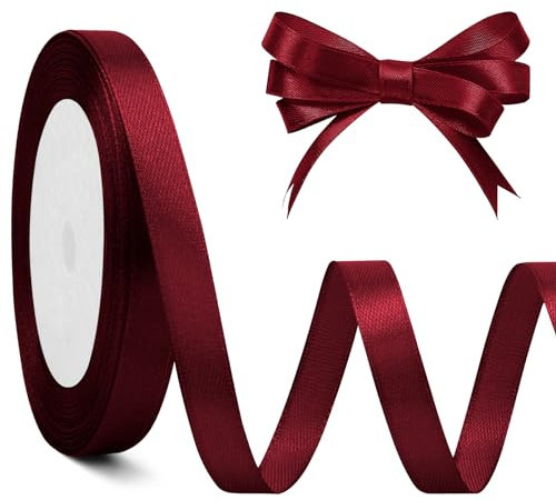 Geschenkband Rot Satinband Rotwein 10mm, 23 Meters Satinband Bordeaux Weinrot Geschenkband Weihnachten Rot Für Hochzeit, Taufe Und Geburtstag Geschenke,Satin Dekoband, Deko Band Geschenkverpackung