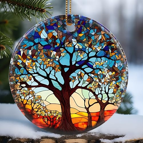 Touber Tree of Life Ornament, Christmas Decoration, Holiday Present Idea, Heirloom Keepsake, Round Ceramic, Bauble Present, Tree of Life