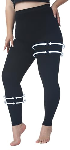 Collants de compression gradués grande taille 4XL pour homme et femme, 15-20 mmHg, opaques sans pieds, taille haute, bas de compression pour œdème, varices, post-chirurgie, noir