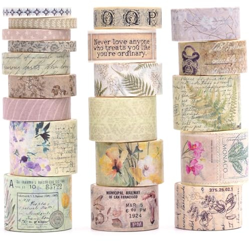 Songdao 20 rullar retro maskeringstejp set nostalgisk kreativitet vintage washi-tejp kvinnor stil örn tejp förpackning, gör-det-själv-hantverk (vild anda)