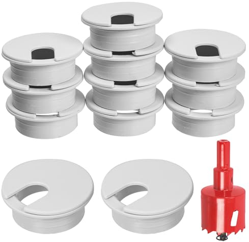 Swpeet 11pcs White Desk Cable Wire Grommet Sladd med hålsåg, Tid kabel hål täck arrangörer, skrivbord tråd ledning kabel grommets hål täck, 1 st 1,38 Inch_35mm verktyg hål såg med Arbor