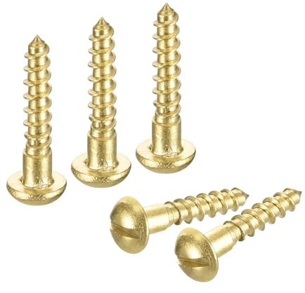 sourcing map Wood Screws M2 x 10mm Slotted Brass Self-Tapping Screw 60Pcs | Round Head WoodWorking Screw
