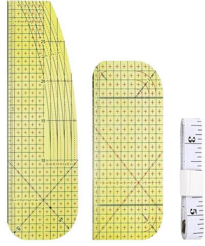 2 Righelli da cucito, 1 pezzo di righello morbido, accessori da cucito, righello per misurare indumenti, accessori da taglio a righello curvo, strumento compatto per orlare e cucire indumenti
