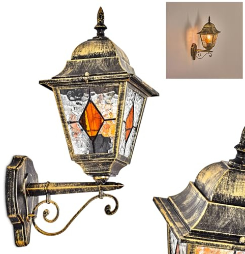 HOFSTEIN utomhusvägglampa Chatelain, utomhusvägglampa av metall/glas i guld/svart/klar/amber, utomhusvägglampa i vintage/antik/landsbygdsdesign för trädgård, utomhusområde, terrass, E27, IP44