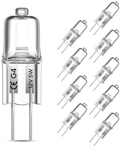 TobeBright Lot de 10 ampoules halogènes G4 12 V 5 W à intensité variable AC/DC 12 V basse tension G4 longue durée de vie Blanc chaud 2800 K pour lampe sous meuble