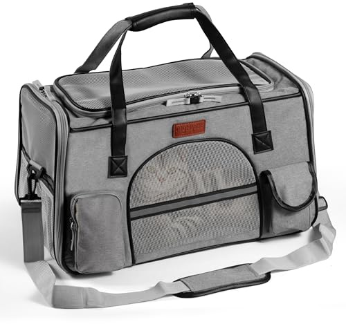 MyHiPet Trasportino per Gatti e Cani Grande in Oxford 300D - Trasportino per cani Auto Ideale anche per Viaggi Aerei - Misura 48x28x30 cm (Grigio)
