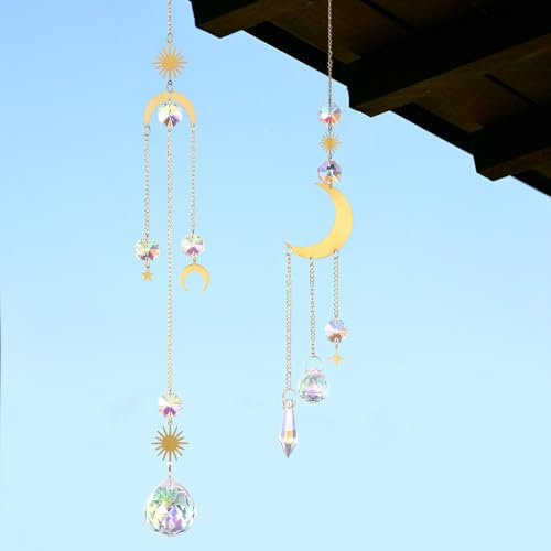 LEMESO 2 Piezas Bolas de Cristal Atrapasoles Adornos Colgantes 0,5 Metros de Largo para Decoración Hogar Balcón Jardín