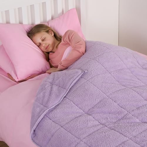 OHS 3kg Heavy Weighted Blanket,Teddy Fleece Reversible Super Soft Weighted Blanket Calming Stress Gift for WomenSleep Therapy Anxiety Relief,Purple-150x100cm(Disclaimer:Only suitable for age 3+years)