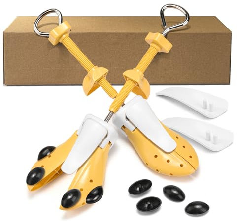 RIRPUAE Shoe Stretcher Women Men Wide Feet, Pair of Shoe Expander Widener Adjustable Width Length & Instep (Yellow Men's 7.5-13)