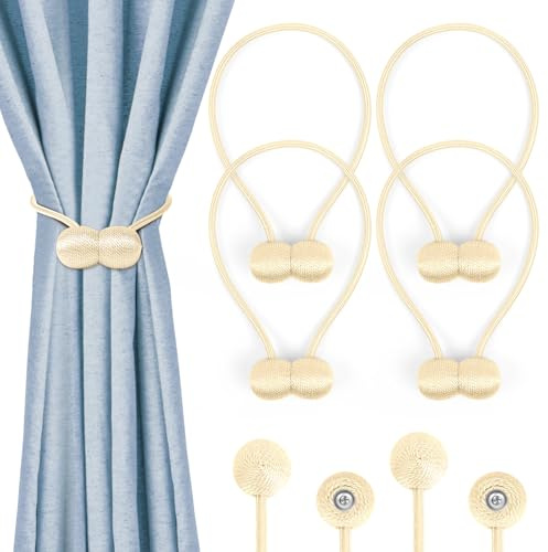 Cozary Alzapaños Cortinas Magnéticos, 4 Piezas Sujeta Cortinas, Correas de Imán para Cortina, Sujeta Hebillas Recoge Cortina Decoración para Cortinas para Salón, Dormitorio y Casa