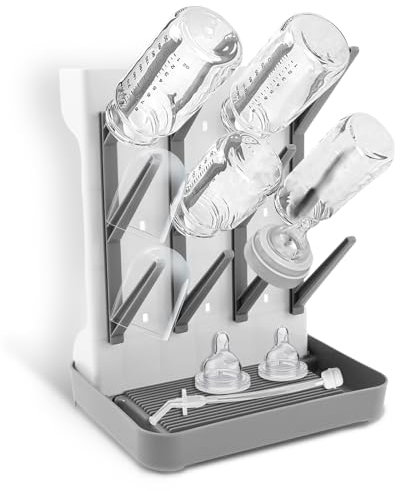 Sesaver Baby Bottle Dryer Rack Plastic Vertical Standing Baby Bottle Holder Space Saving Countertop Standing Dish Holder Holds Up to 12 Bottles for Newborn Feeding Essentials (Grey)