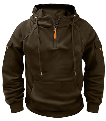 Generic Men's Tactical Combat Hoodie 1/4 Zip Solid Military Sweatshirt Outdoor Casual Pullover Warm Windproof Sweatshirt Army Functional Shirt Athletic Work Pullover, brown, 3XL