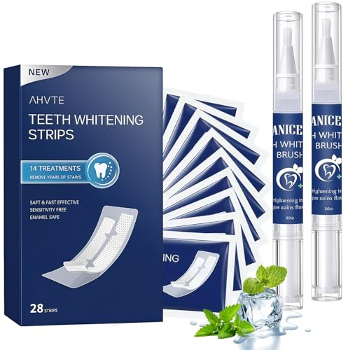 28 Tiras Blanqueadoras Dientes,2 Lapiz Blanqueador Dental,Gel blanqueador Efectivo,Suave Cuidado,Reduce la decoloración dental,dientes visiblemente más blancos