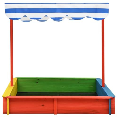 Sabbiera con Tetto Regolabile in Legno Abete Multicolore UV50,Giochi e giocattoli,Attrezzatura gioco per esterni,Sabbiere-316475