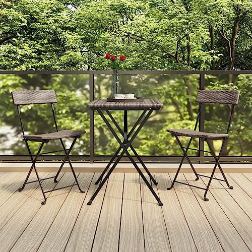 Mimdixy Juego de muebles de jardín, muebles de jardín, salón de jardín al aire libre, 3 piezas, juego de bistró plegable gris de poliratán, salón de jardín para balcón, terraza, patio trasero