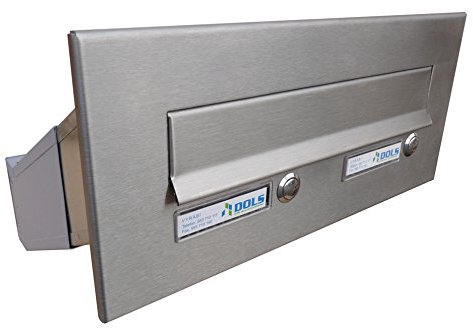 D-042 Cassetta postale 2 posti passante a muro in acciaio inox con 2 campanelli (profondità: 35-50 cm) - LETTERBOX24.de