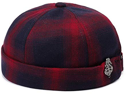 Unisex Docker Cap Hats Skullcap Beanie Worker Sailor Cap Brimless Cap Retro Rolled Cuff Skull Caps with Adjustable (8423*Red)