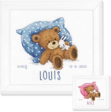 VERVACO Kit Punto Croce Contato DOLCE ORSO Annuncio Nascita Punto Croce ca. 22 x 21 cm Regalo Personalizzato Set Fai Da Te Attività Creative Adulti Benvenuto Bambino Cross Stitch