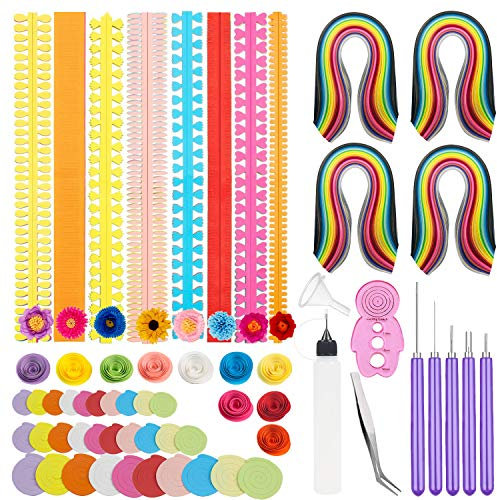 Woohome 122 Stück Papier Streifen Quilling Werkzeug Set, Papier Quilling Handgemachte Blumen Design Papier Kunst Quilling für Handwerk, Haus Dekoration
