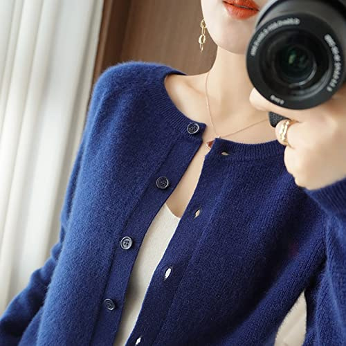 CYLZRCl Nuovo Cardigan Girocollo in Puro Cashmere 100% Top Donna in Cashmere Lavorato Maglia Jacquard Spessa Cappotto Maglione Autunnale E Invernale (Color : Blue, Dimensione : M)