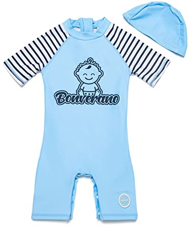 BONVERANO Bañador de una Pieza para bebé recién Nacido, Mangas largas, protección UV 50+, bañador con Cremallera(Azul-bebé,6-9meses
