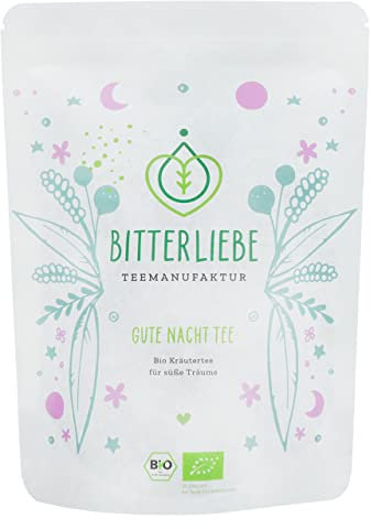 BitterLiebe® Teemanufaktur Gute Nacht Tee Bio Kräutertee lose mit der Kraft der Bitterstoffe für süße Träume I Bitterkräuter, Entspannungstee mit Lavendel