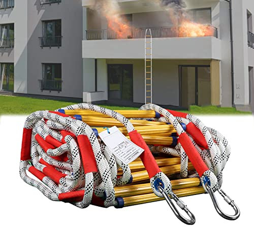 ANUU Scala antincendio di Emergenza a 2-6 Piani, Scale di Sicurezza Portatili Resistenti alla Fiamma in Corda di Poliestere, Scala antincendio Facile da riporre per Interni, Parco Giochi,82FT/25M