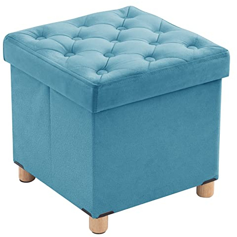BRIAN & DANY Pouf Contenitore Quadrato, Puff Poggiapiedi Pieghevole in Velluto, Pouf Sgabello con Gambe per Camera da Letto Soggiorno, 40 x 40 x 40 cm, Verde
