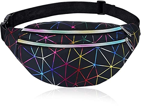 AYNKH Waist Bag Holographic Fanny Pack, Geometric Laser Waterproof Chest Pack Colorful Shiny Belt Bag for Travel Party Sports Running Hiking Daily Use