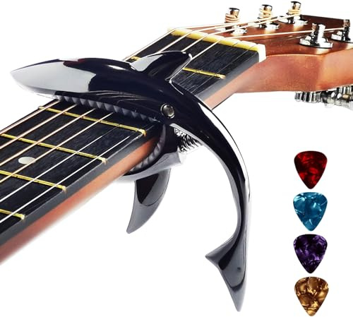 Junlego Guitar Capo Zinc Alloy Guitar Capo Shark Capo for Acoustic & Electric Guitar, Looks Cool & Durable (Black) (junlego-001)