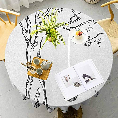 Rund Tischdecke Baum Mit Einer Reifenschaukel Illustration Glücklicher Ort Sommerferien Kindheit Garten Schwarz Weiß Tischtuch Hochwertige Outdoor Tischdecke Drucken Tischdecke 152 cm