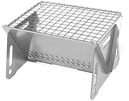 NUZAMAS Barbecue en acier inoxydable portable Mini barbecue de camping rond au charbon de bois Outil de camping en plein air pour pique-nique, randonnée, cuisine, barbecue