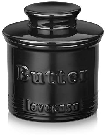 LOVECASA Porcelain Butter Crock for Counter, French Butter Dish with Lid, Butter Keeper with Water Line, Ceramic Butter Container, No More Hard Butter, Perfect Spreadable Consistency