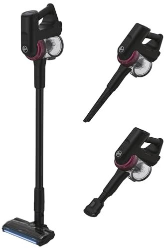Hoover [HF410H Aspirapolvere senza fili, manovrabilità a 360° per tutti i tipi di pavimenti, spazzola anti-groviglio con luci LED integrate, Nero/Magenta