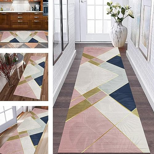 Teppich Läufer Flur rutschfest Küchenläufer Grau Rosa Blau Korridor Teppichläufer Waschbar 50X200CM Modern Lang Flurläufer Teppichmatte Küche Schlafzimmer Kinderzimmer Wohnzimmer Meterware Fußmatten
