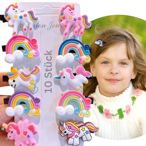 10 Stück kleine Einhorn Haarspangen für Mädchen mit Regenbogen, Baby Haarspangen, Haarclips Haarklammern, Haarschmuck, Haar Accessoire für Kinder