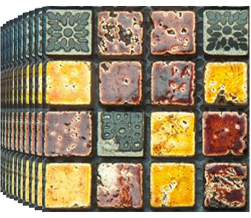 BoloShine Mosaic Tile Stickers 30pcs, Waterproof Self-Adhesive PVC Vinyl Tiles Peel and Stick on Wall Tiles Transfers Decor for Kitchen Bathroom Fireplace Surround Walls Living Room(10x10cm)