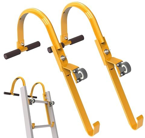 Youroyer Ganci per scale da tetto con ruota, stabilizzatore per scale di estensione resistente, estensione del colmo del tetto, impugnatura in gomma a T per prevenire i danni, presa della scala a