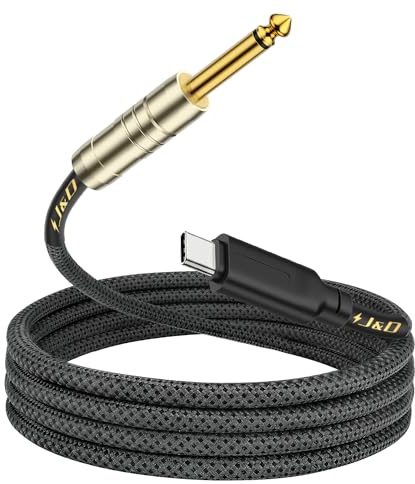 J&D USB C to 6.35 mm 1/4 inch TS Guitar Audio Cable, Audio Recording, Bass, Electronic Piano Microphone Cord Compatible with iPhone 16/17 Series, Galaxy S24/S25, 10 Feet