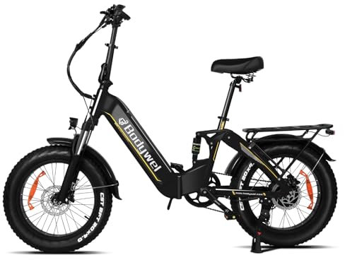 Bodywel F20Pro 4.0 Fat E Bike 250W Elektrofahrräder 48V 15.6AH Akku hydraulischer Bremsen Volle Federung APP Funk City tiefeinsteiger E Bike Damen Herren (Schwarz)