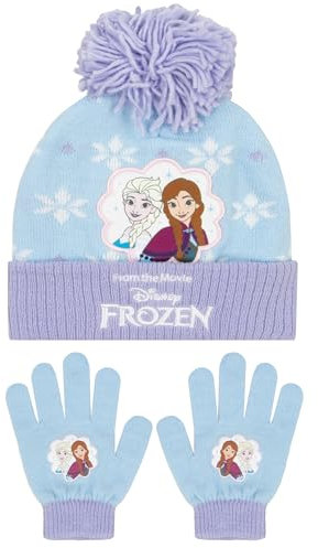 Disney Frozen Wintermütze Kinder | Frozen Handschuhe Und Hut Set | Anna Un Elsa Mütze Set | Einheitsgröße Blau