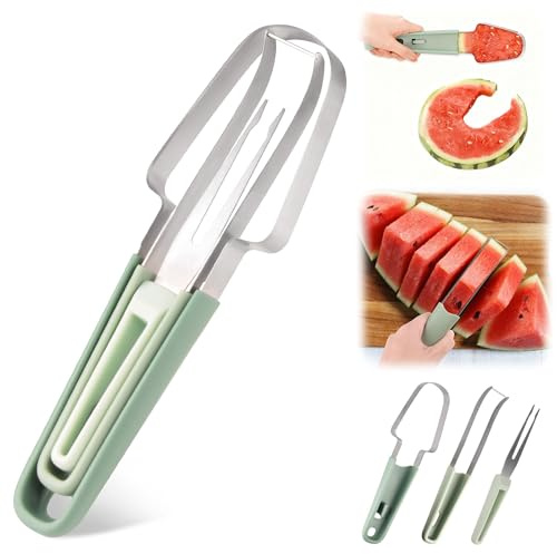 IURRDOP Watermelon Cutter Slicer Tool 3 in 1, Stainless Steel Melon Slicer & Fruit Cutter for Watermelon, Cantaloupe, Mango, Kitchen Gadget for Family, Camping, Picnic