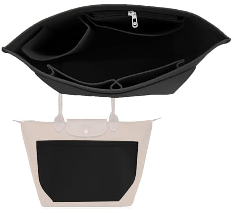 HYEPNED Bag Organizer für Longchamp L Tasche - Organiser for Longchamp Pliage, Purse Organiser, Multi-Pocket Felt Handbag Organiser for Insert Wallet, Organiser for Longchamp（black L）