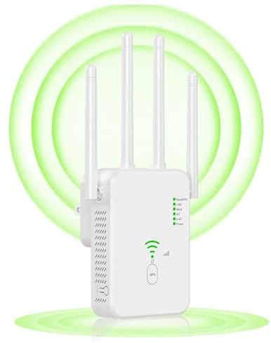WiFi Repetidor WiFi señal Extensor, WiFi señal Amplificador with 4 Antennas, Remote WiFi Repeater with WPS to Improve WiFi Coverage, Suitable for Offices and Homes (Blanco)