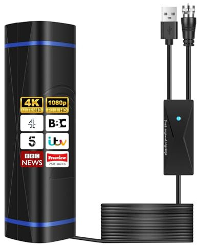 TV Aerial, 26FT Freeview Indoor TV Aerial 560+ Miles Range 360° Reception, TV Antenna Indoor Portable with Signal Booster for 4K 1080P HD Local Channels and All TV